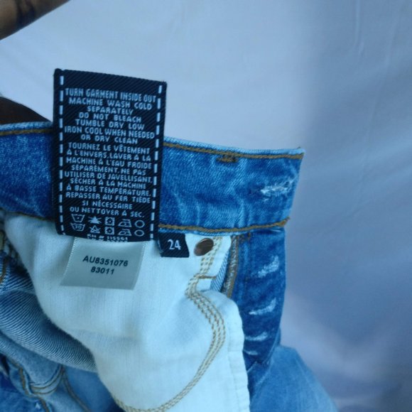 7fam Highrise Patchwork Raw hem Blue Jean 24w +MEASUREMENTS  Material: 98%Cotton - Picture 9 of 10